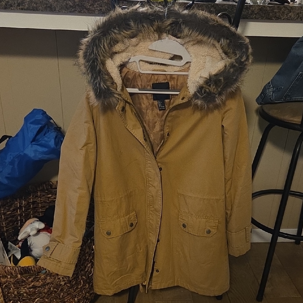 Forever 21 Tan Jacket with Faux Fur Hood